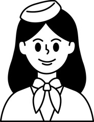 black and white illustration of an beautiful air hostess