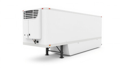 White refrigerated shipping container on stabilizing legs  