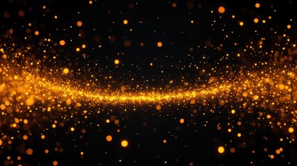 Obraz premium Glowing golden particles forming a sparkling wave pattern against a dark background, creating a magical and festive atmosphere