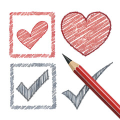 Hand-Drawn Heart Checkmarks: Perfect for Valentine's Day & Love Projects on transparent background