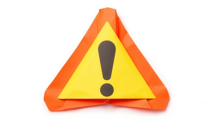 Warning sign in orange and yellow origami style on white background 