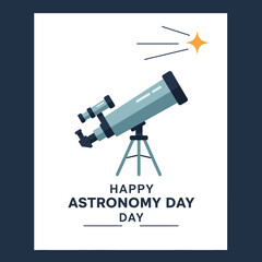A graphic celebrating Astronomy Day featuring a telescope and a star.