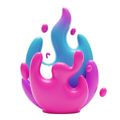 A vibrant and dynamic rendering of a stylized flame or liquid splash, featuring a smooth gradient of bright pink and cool blue colors on a transparent background.