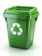 Green Recycling Bin with Recycle Symbol Shiny Clean Plastic Container Waste