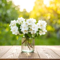 Springtime Jasmine Bouquet on Wooden Table