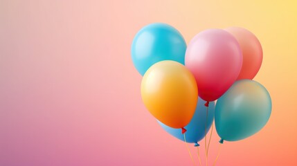 A Vibrant Background Features Happy Birthday Text Alongside Shining Balloons in Bold Pink, Yellow, and Soft Gradient Tones