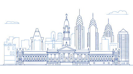 Obraz premium Philadelphia Cityscape A Detailed Blue Vector Skyline Illustration of Architectural Marvels