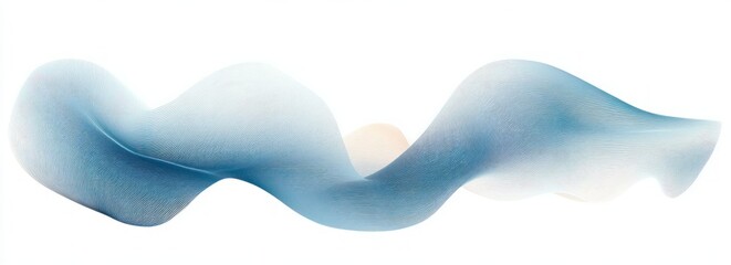 Smooth flowing blue wave form with fine line texture on a white background, creating a sense of calm and fluid motion