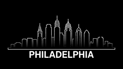 Fototapeta premium Philadelphia Skyline Vector Illustration A Minimalist Cityscape Depiction in White Lines Against a Black Background