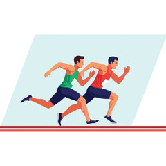 Fototapeta premium Two male athletes sprinting competitively on a track, showcasing speed and athleticism.