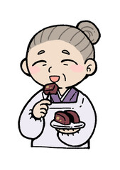 羊羹を食べるおばあちゃん