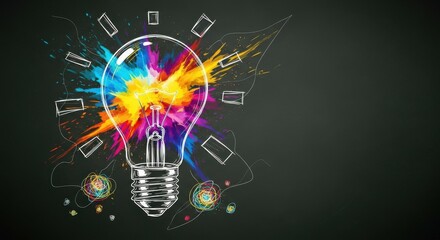 Bright idea light bulb explodes with colorful creativity and innovation business concept
