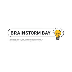 A graphic design featuring the text "Brainstorm Bay" with a light bulb icon.