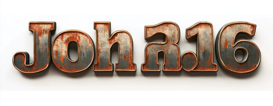 Rusty metal textured letters and numbers spelling out a combination of letters and digits on a white background