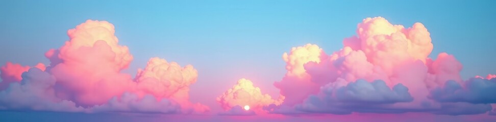 Pastel pink clouds ignite a vibrant blue sunset sky, scene, photo