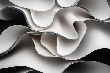 Abstract close-up of layered, folded white paper creating smooth, flowing organic shapes with gradient shadows and highlights