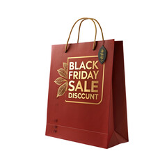 Black Friday Sale: Elegant Red Shopping Bag Design on transparent background