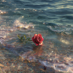 single rose floating in the ocean