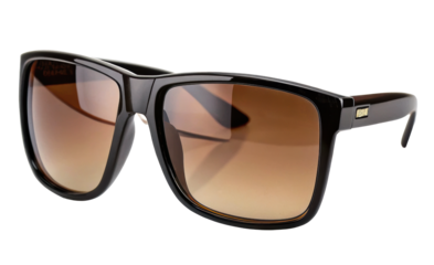 Pair of stylish rectangular sunglasses with glossy lenses and slim frames, fashion eyewear isolated on white background. PNG