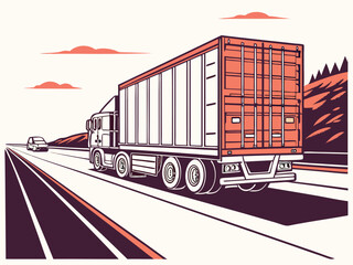 Freight Truck on Highway with Cargo Containers Vector
