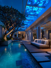 Obraz premium Luxury Villa with Pool at Night