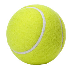 Neon yellow tennis ball with curved white seams, sports equipment isolated on white background. PNG