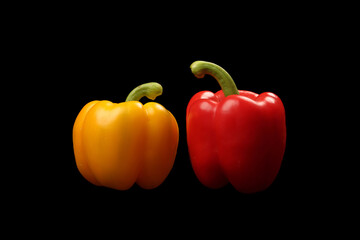 Capsicum bell pepper red yellow on black background