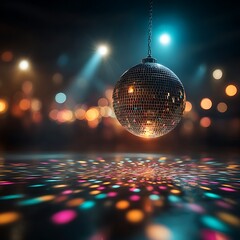 Colorful party scene lit with disco ball high resolution picture