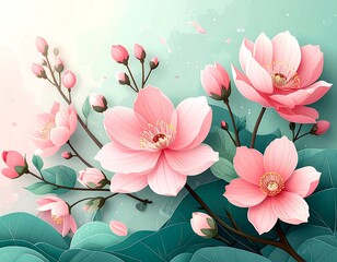 Vibrant pink lotus flowers blooming in serene landscape