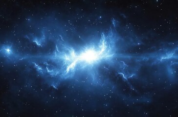 Fototapeta premium Bright blue nebula glowing intensely with swirling cosmic clouds and scattered stars in outer space
