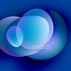 Abstract blue background features overlapping circles. Gradient colors create soft, flowing visual effect. Modern design element.