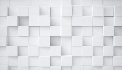Obraz premium Abstract white 3d geometric wall with protruding and recessed square blocks creating a modern textured pattern