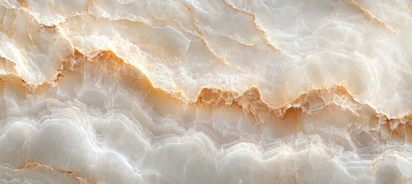 Close-up texture of translucent white and beige natural marble with layered patterns and smooth crystalline formations - Powered by Adobe
