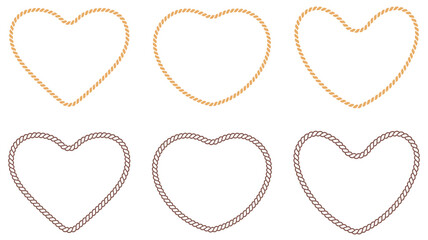 Collection of rope heart frames and filled shapes, decorative elements for romantic, nautical, and vintage design projects.