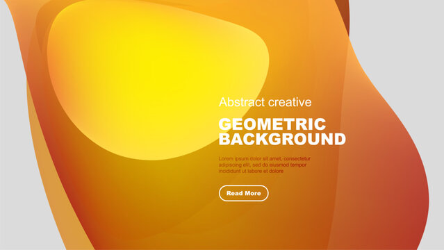 Abstract geometric background features vibrant orange, yellow gradients. Text reads Geometric Background, includes call to action button.
