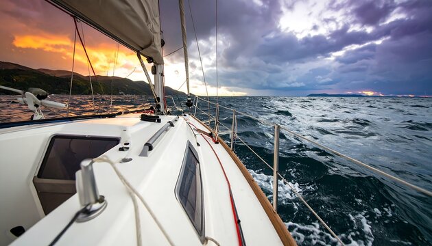 Sailing Yacht Sunset Storm Seascape