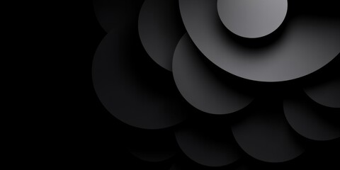 Abstract composition of overlapping circular shapes in varying shades of black and gray creating a smooth, layered, and minimalist design with soft shadows