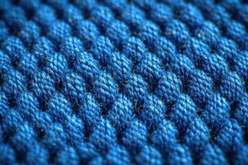 Fototapeta premium Close-up macro photograph of tightly knit blue woolen fabric showcasing detailed texture and fibers in a repeating pattern