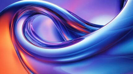 Smooth flowing abstract shape with shiny metallic surface in vibrant blue and orange tones creating a sense of fluidity and motion