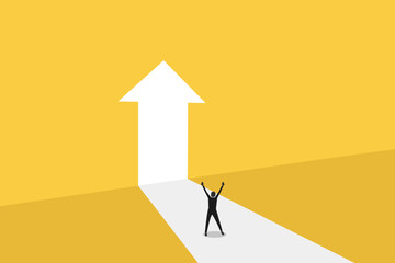 Happy businessman walking at path the possibility of successful career growth. success, opportunity and growth concept