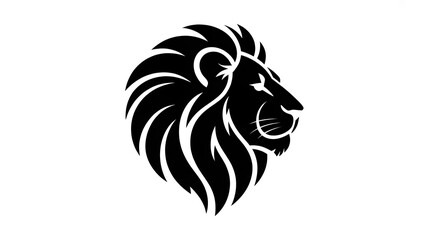 Obraz premium Lion head silhouette isolated on white background, a symbol of strength