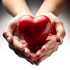 Obraz premium Hands gently holding a bright red heart symbol of love care and support