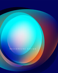 Abstract vibrant layers create circular design. Blue, orange, purple hues blend smoothly. Modern background texture for projects.