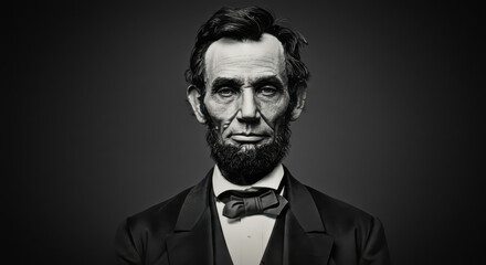 Obraz premium Portrait of Abraham Lincoln – 16th President of the United States in Classic Black and White Style