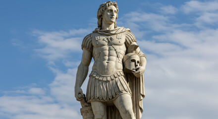 Marble Statue of Alexander the Great an Ancient Warrior, Symbolizing Classical Heroism, Strength, and Military Leadership in Antiquity