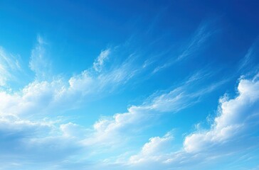 Fototapeta premium Bright blue sky with soft white wispy clouds creating a serene and peaceful atmosphere