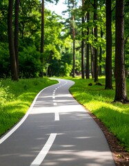 Obraz premium Serene winding path through lush green forest