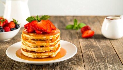 Stacked Pancakes Breakfast Table