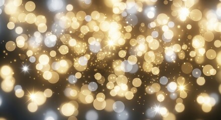 Abstract Glittering Golden and Silver Bokeh Lights Background, Sparkles and Flares for Festive Celebrations and Designs.