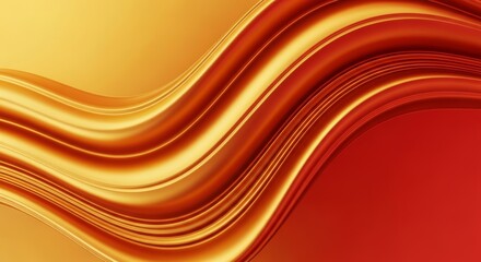 Fluid Liquid Swirls: Golden and Red Abstract Design with Smooth Motion and Curving Shapes, Gradient Background Illustration